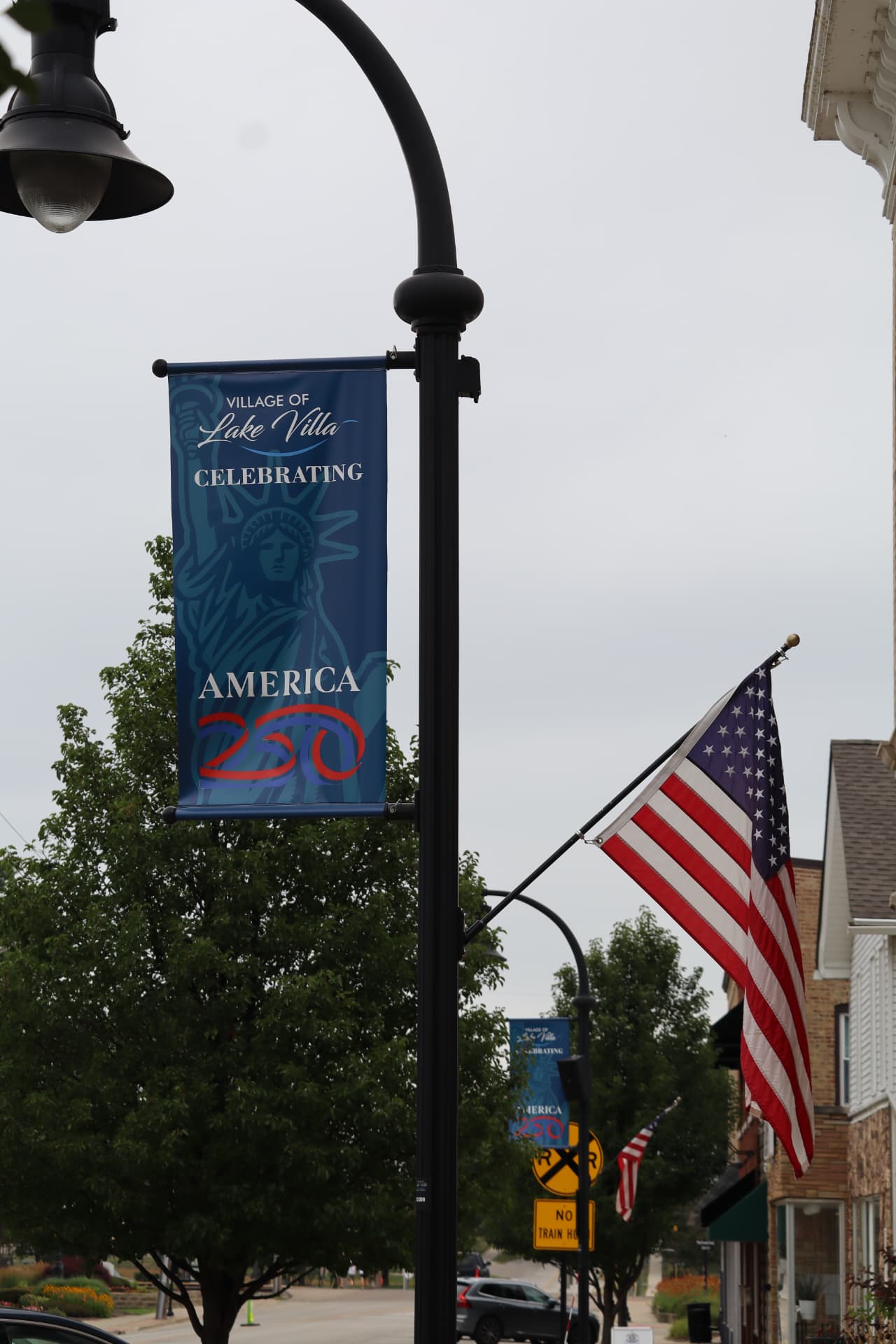 Village of Lake Villa street banner on Cedar Ave near Tangles Salon